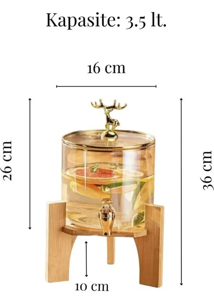 Geyik Detaylı Bambu Standlı Amber Cam Musluklu Şerbet- Meyve Suyu – Içecek- Su Sebili – 3,5 Lt. fırsatları