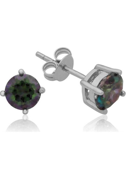 Gümüş 6 mm Mistik Topaz Çivili Küpe