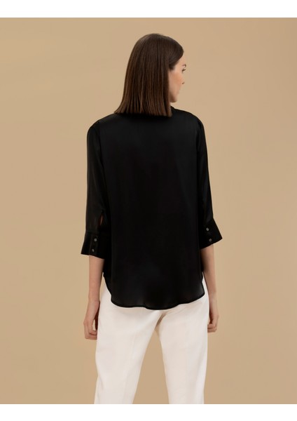 Kadın Siyah Comfort Fit Saten Gömlek 50262890-VR046 indirimleri
