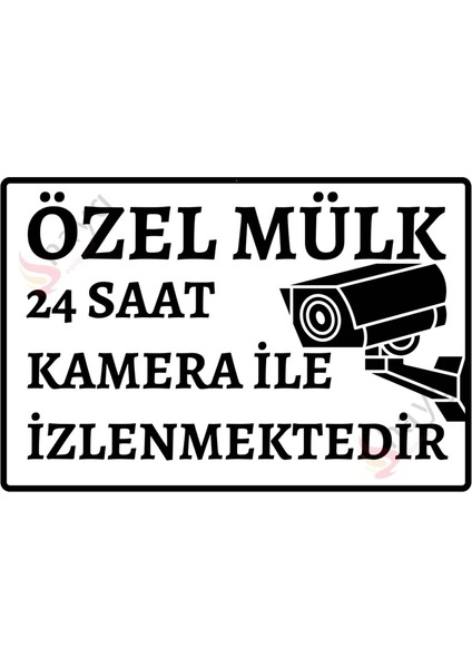 Özel Mülk - 24 Saat Kamera İle İzlenmektedir Alüminyum Uyarı Levhası - Beyaz