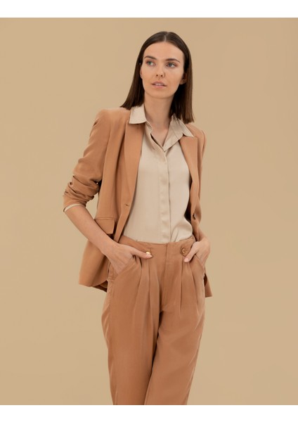 Kadın Kahverengi Kupro Regular Fit Ceket 50262598-VR233