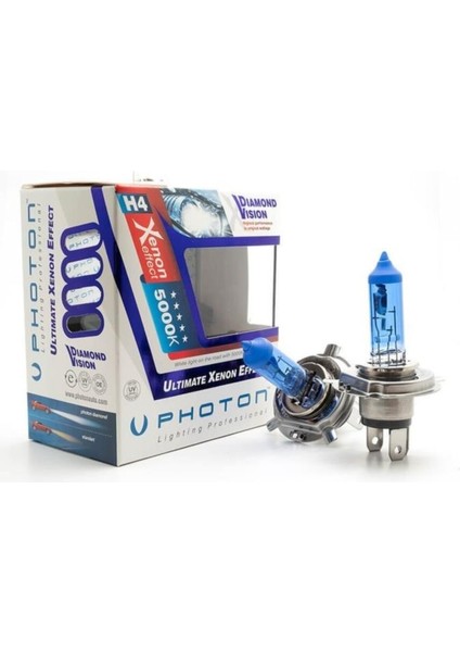 H4 Beyaz Işık Far Ampulü 12 Volt 55/60W Diamond Vision 500
