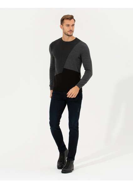 Erkek Gri Melanj Slim Fit Bisiklet Yaka Triko Kazak 50261154-VR086 fırsatları