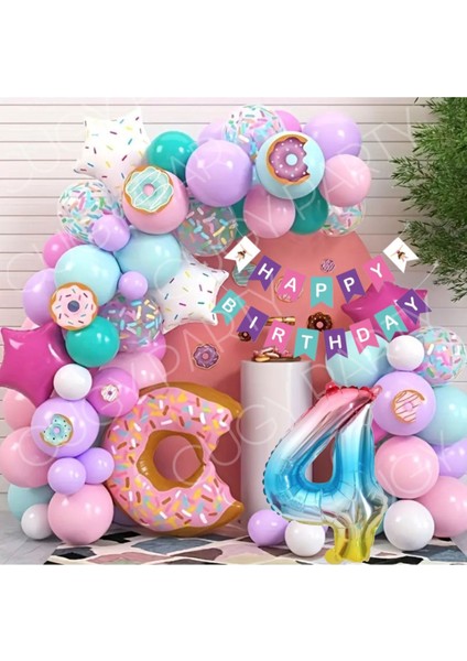 Renkli Donut Kız Erkek Çocuk Doğum Günü Yeni Doğan Özel Gün Parti Kutlama Seti