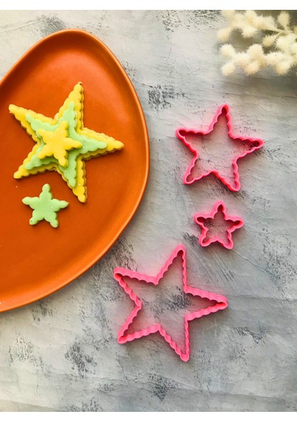 3'lü Tırtıklı Yıldız Hamur Şekillendirici , Kurabiye Kalıbı, Seramik, Polimer Kil - Karışık Renk