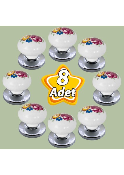 8 Adet Menekşe Kulp Beyaz Polimer Düğme Kulp Krom Tablalı Mobilya Mutfak Dolabı Çekmece Kulbu