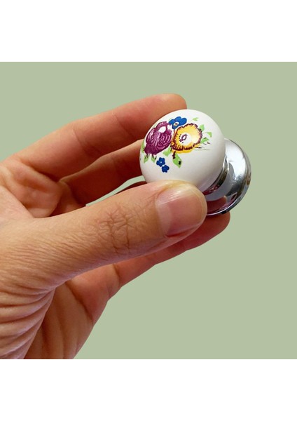 8 Adet Menekşe Kulp Beyaz Polimer Düğme Kulp Krom Tablalı Mobilya Mutfak Dolabı Çekmece Kulbu