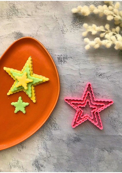 3'lü Tırtıklı Yıldız Hamur Şekillendirici , Kurabiye Kalıbı, Seramik, Polimer Kil - Karışık Renk fırsatları