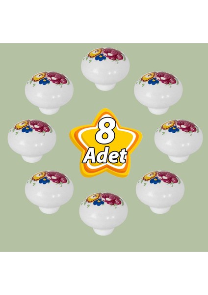 8 Adet Menekşe Kulp Beyaz Polimer Düğme Kulp Mantar Mobilya Mutfak Dolabı Çekmece Kulbu