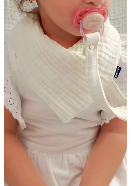 2'li %100 Pamuk 8 Katlı Müslin Emzik Askılıklı Kız Erkek Bebek Salya ve Mama Önlüğü *ekru*kiremit
