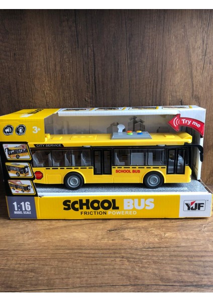 Sürtmeli Sarı Okul Otobüsü Oyuncak Okul Otobüsü Sarı School Bus Kapıları Açılır Işıklı Sesli