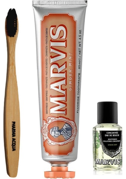 Ginger Mint Diş Macunu 85 ml +Bambu Diş Fırçası + Konsantre Ağız Gargarası 30 ml