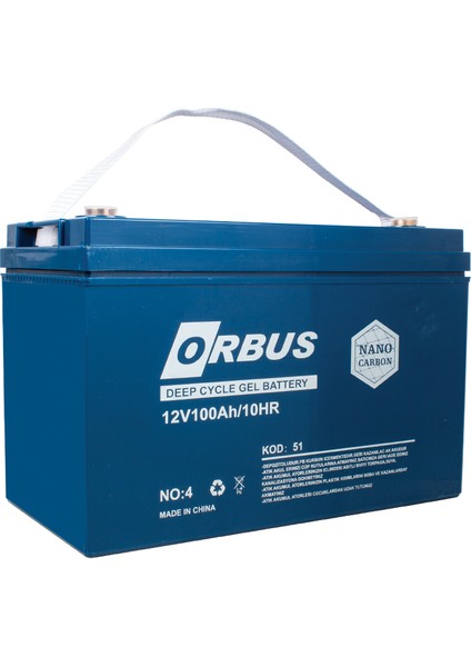 Orbus 12 Volt - 100 Amper Karbon Jel Tip Akü (330 x 173 x 212 Mm) (4434)