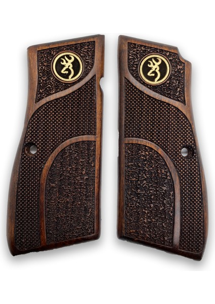 Kabzası - Zig 14, Browning Hp, High Power 14, Dik Kasa, Browning Halkalı (Halka Için Kesim Yaptırmak Için Mesaj Atın), Halkasız ile Uyumlu - Koyu Kahverengi Renk - Metal Logolu