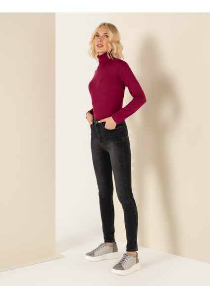 Kadın Antrasit Skinny Fit Jean Pantolon 50254380-VR006