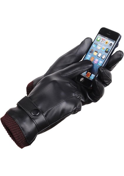 Erkek Standart Beden Suni Deri Eldiven Dokunmatik Ekran Uyumlu