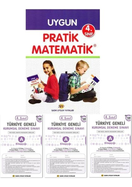 4. Sınıf Pratik Matematik Alıştırma Kitabı - 3 Adet Kurumsal Deneme Sınavı Seti