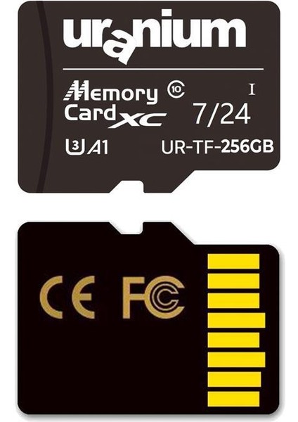 256 GB Uranıum UR-TF-256G Mıcro Sd Card U3 7/24 Surveıllance 100/50MBS Industrıal Hafıza Kartı (3 Yıl Garanti)