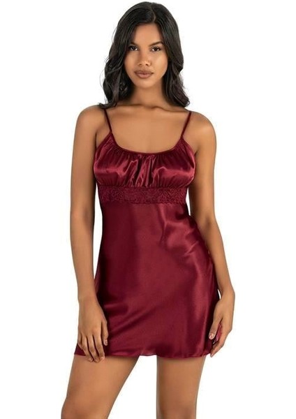 Aria's Closet Bordo Kısa Saten Gecelik 8208