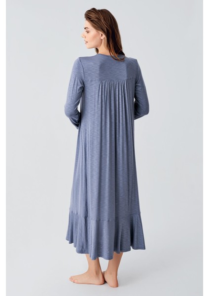 Uzun Kollu Dantelli Düğmeli Esnek Viskoz Gecelik 21108 modelleri