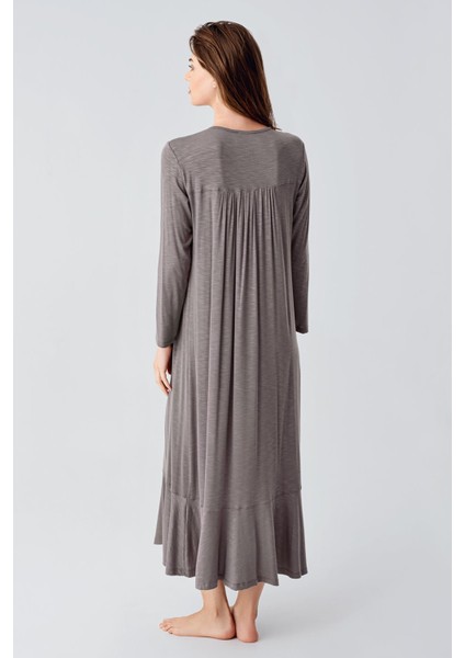 Uzun Kollu Dantelli Düğmeli Esnek Viskoz Gecelik 21108 modelleri