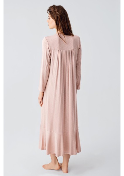 Uzun Kollu Dantelli Düğmeli Esnek Viskoz Gecelik 21108 modelleri