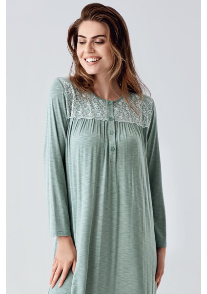 Uzun Kollu Dantelli Düğmeli Esnek Viskoz Gecelik 21108 fiyatları