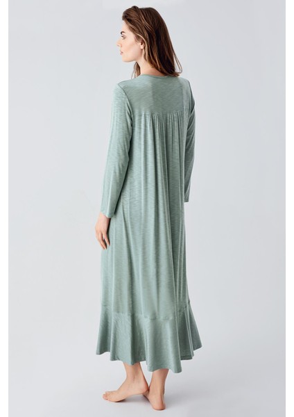 Uzun Kollu Dantelli Düğmeli Esnek Viskoz Gecelik 21108 modelleri