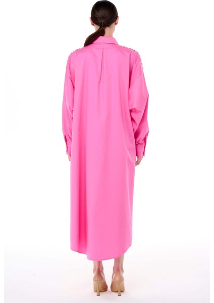 Taş Işlemeli Poplin Elbise Pembe modelleri