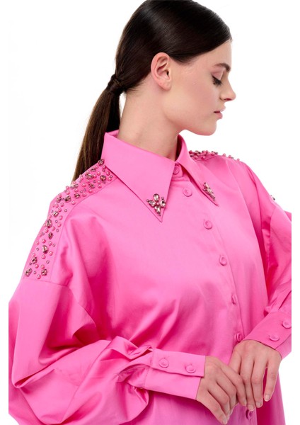 Taş Işlemeli Poplin Elbise Pembe fırsatları