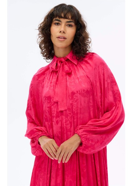 Bebe Yaka Oversize Elbise Fuşya