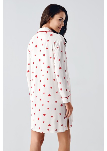 Uzun Kollu Düğmeli Kalp Desenli Esnek Hamile Gecelik 21113 indirimleri