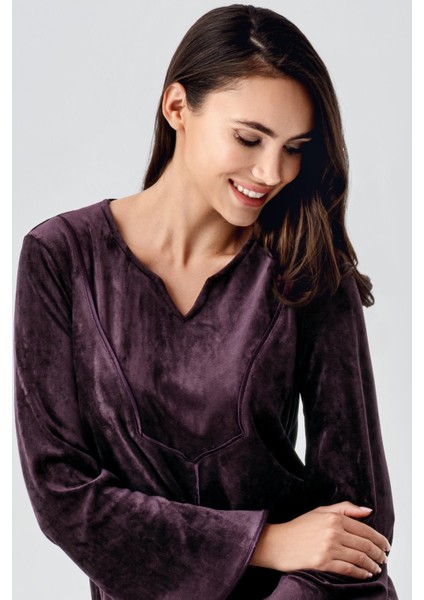 Uzun Kollu Esnek Kadife Viskoz Elbise 21117 fırsatları