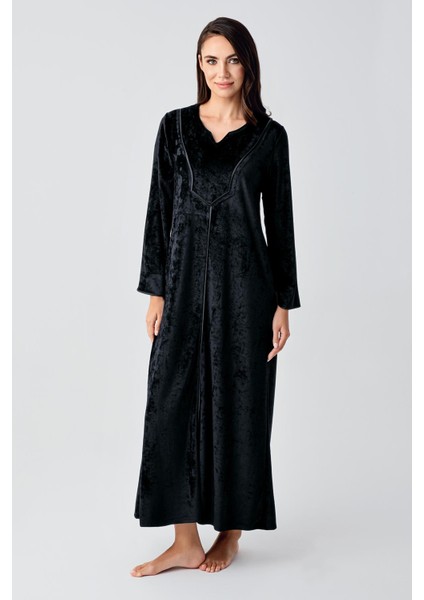 Uzun Kollu Esnek Kadife Viskoz Elbise 21117