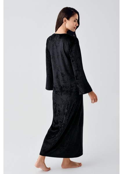 Uzun Kollu Esnek Kadife Viskoz Elbise 21117 modelleri