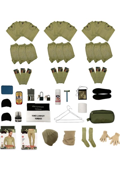 9'lu Kışlık Temel Askeri Malzeme ve Iç Çamaşır Seti