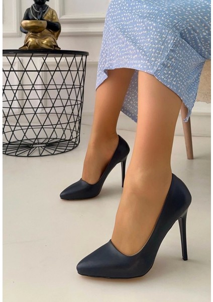 Hillar Lacivert Cilt Stiletto Ayakkabı modelleri