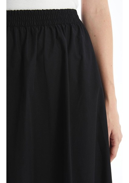 Beli Lastikli Düz Poplin Kadın Etek