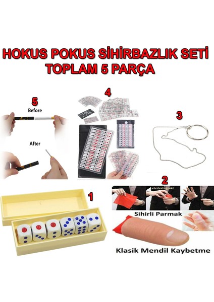 Hokus Pokus Sihirbazlık Seti Illüzyon Oyunları 5 Parçalık Set