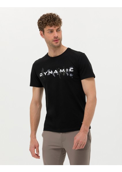 Erkek Siyah Slim Fit Bisiklet Yaka Tişört 50273390-VR046