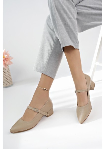 Büyük Numara Bayan Kalın Topuklu Ortadan Baretli Klasik Günlük Ayakkabı fırsatları
