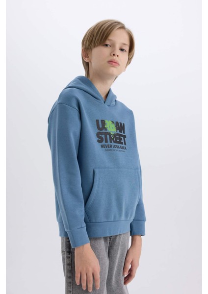 Erkek Çocuk Kapüşonlu Baskılı Cepli İçi Yumuşak Tüylü Sweatshirt D6211A824CW fırsatları