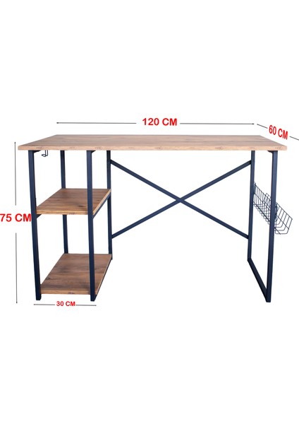 Nur Metal Çalışma Masası Takımı 120x60 Cm Bilgisayar, Ders, Ofis Masası Ve Siyah Katlaır Sandalye - Çam