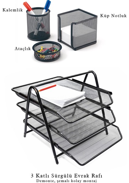 Metal 4'lü Perfore Ofis Masa Üstü Evrak Raflı Set fiyatları