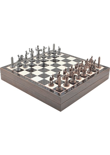 Gifthome Orta Boy Metal Yunan Mitolojisi Satranç Tk. Antik ve Ceviz Desenli Sandıklı Mdf TAHTASI(36X36 Cm.) fiyatları