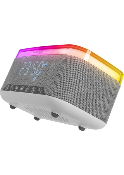 Md-W8 1200MAH 10W Gri Bluetooth-Usb-Kablosuz Şarj Rgb-Gece Lambası Özellikli Alarmlı Saat Speaker