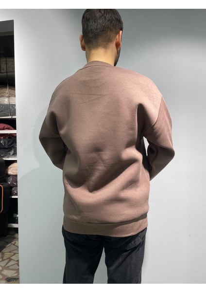 Koyu Vizon Unisex Basic Bisiklet Yaka Oversize Sweatshirt fiyatları