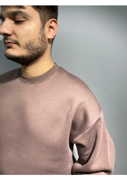 Koyu Vizon Unisex Basic Bisiklet Yaka Oversize Sweatshirt fırsatları