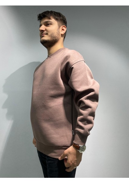 Koyu Vizon Unisex Basic Bisiklet Yaka Oversize Sweatshirt indirimleri