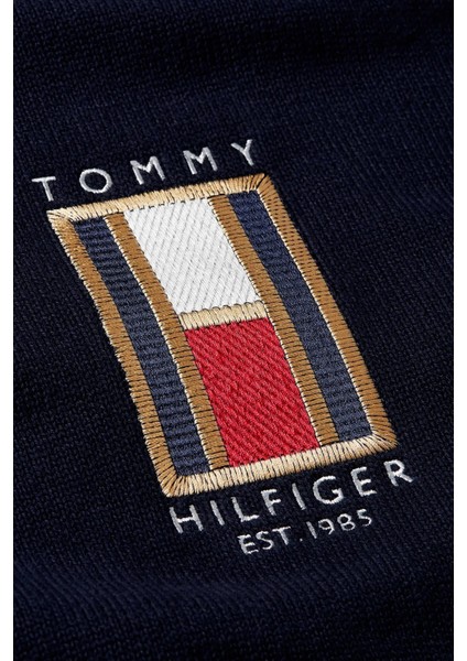 Tommy Hilfiger Pamuklu Regular Fit Bisiklet Yaka Logo Işlemeli Kazak Erkek Kazak MW0MW36529 Dw5